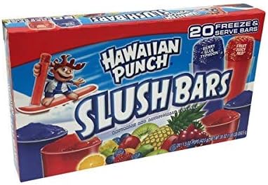 Hawaiian Punch Slush Bars, 20/1.5oz Freeze & Serve Bars, Berry Blue Typhoon and Fruit Juicy Red