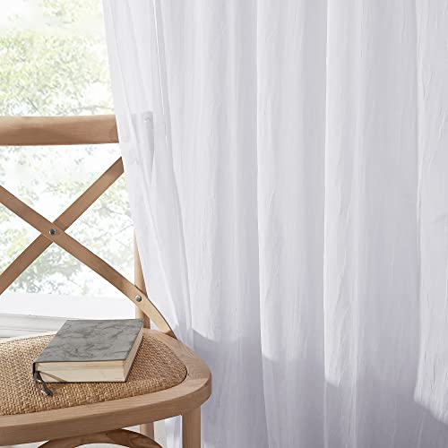 Nicetown Kitchen Window White Sheer Curtains High Thread Crushed Sheer Voile Draperies/Drapes With Rod Pocket/Back Tab For Bedroom (2 Pieces, 52 Inch Wide X 63 Inch Long) #TOP6
