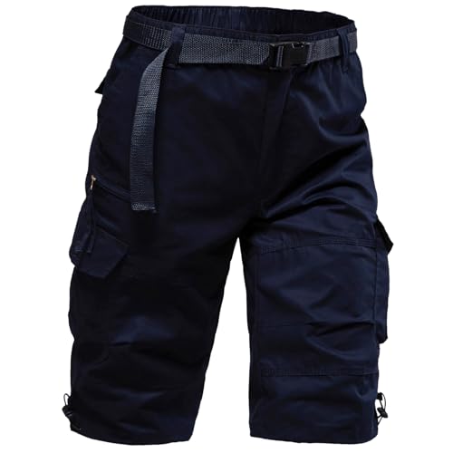 Image of Men's Cargo Shorts Relaxed Fit Mens Below the knee Cotton Hiking Shorts | Mylldey 3 /4 Mens Elastic Waist Running Shorts 7 Pockets
