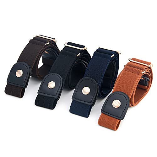 No Buckle Elastic Belt Adjustable Stretch Waist Belt Buckless Invisible Belt Buckle Free Belt for Women Men Jeans Pants Dress with Brass Snap Fastener - Black4