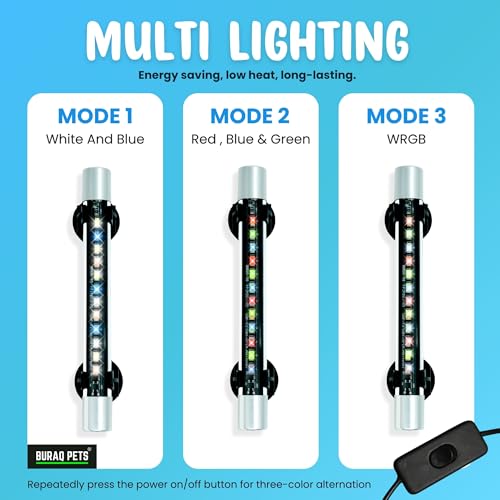 BURAQ Glass Mini Multi-Color LED Aquarium Light, Waterproof, Energy-Efficient, WRGB Multi-Color Modes, Submersible Aquarium Lights for Fish Tanks (Up to 1.5 Ft Tank Mix Color)