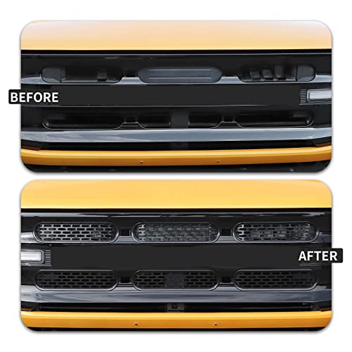 Image of Front Grill Mesh Grille Inserts Cover Frame Trims Kit 6Pcs Fit for Ford Bronco 2021-2026 2 /4 Door Exterior Accessories (Black)