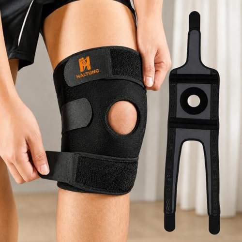 Image of Adjustable Knee Cap Support Brace For Men & Women | Open Patella Stabilizer Knee Compression Sleeve For Pain Relief, Running, Gym, Arthritis & Sports | Black