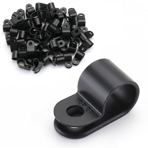 BAOMAIN 3/8-Inch R-Type Cable Clamps 100-Pack Black Nylon Wire Management Clips UC-2 Screw-On Cord Fasteners for Home Office and Industrial Use