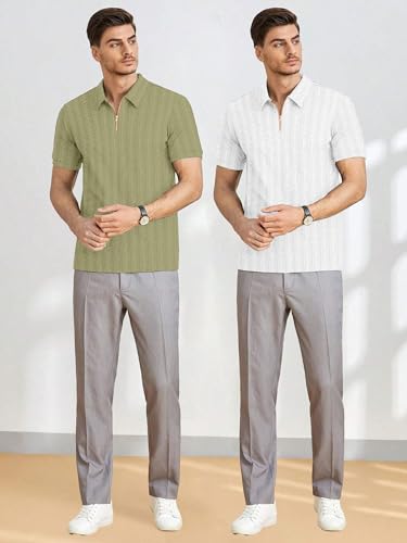 Image of MiraMichi Men's Polycotton Short Sleeve Casual Polo Collar T-Shirt - Lightweight Breathable Classic Polo for Everyday Comfort & Style