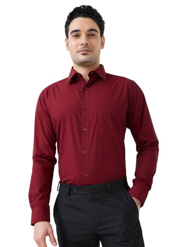 Image of Raymond Men Slim Fit Fil-A-Fil Pattern Pure Cotton Semi Cutaway Collar Full Sleeve Formal Shirt