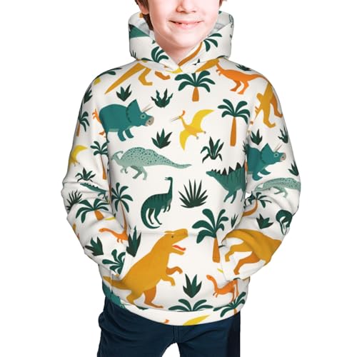 Dinosaurs and Tropical Leaves Kids Pullover Hoodies Boys Sweatshirts Girls Athletic Clothes with Pocket2