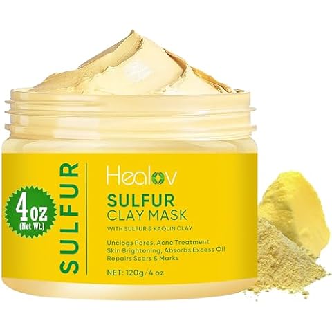 Healov Sulfur Face Mask – All Natural Sulfur Facial Clay Mask – Glowing Skin Mask For Acne, Spots, Oily Skin – Sulfur Acne Mask Absorbs Excess Oil and Unclogs Pores – Sulfur Mask Skincare Cover