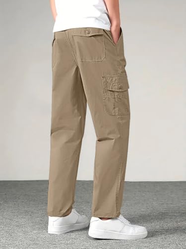 Image of Vogaan Casual Solid Men's Regular Fit Drawstring Cargo Pants with Multiple Pockets | Cotton Cargos for Men
