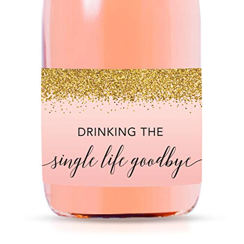 Andaz Press Mini Champagne Wine Bottle Labels, Drinking The Single Life Goodbye, Blush Rose Pink Faux Gold Glitter, 20-Pack, Mini Champagne Favor Gift Labels Stickers Bridal Shower Bachelorette