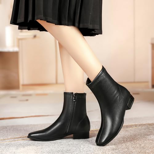 Gicoiz Women Office Low Heels Square Toe Chelsea Boots2