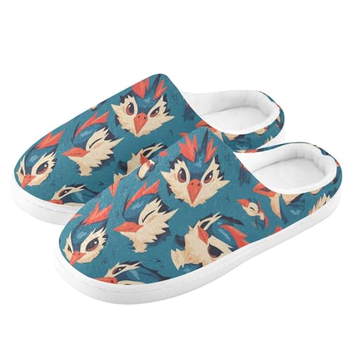 Cartoon Woodpecker Blue Mens Cotton Slipper Breathable Memory Foam Home Slippers for Bedroom Christmas Presents 6-74