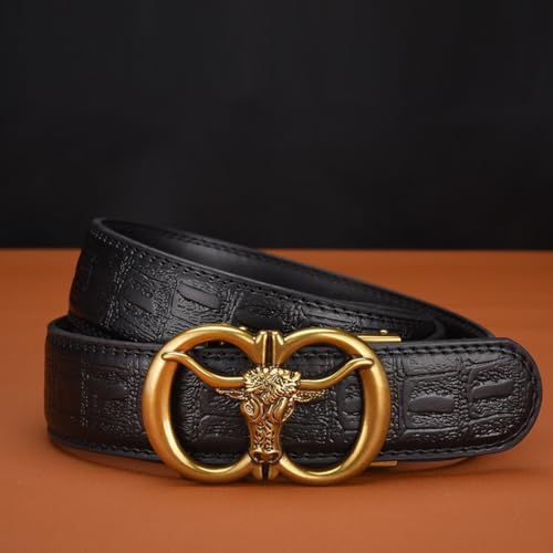 Crocodile Pattern Leather Ratchet Belt For Dress Casual With Engraved Hollow Longhorn Bull Head Automatic Buckle3