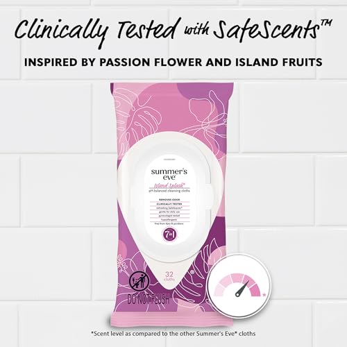 Image of Summer's Eve Feminine Wipes, Island Splash, Vaginal Wipes, Feminine Care to Help Remove Vaginal Odor, Gynecologist Tested, 32 Wipes, Pack of 12