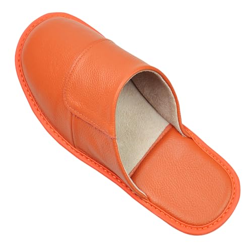Image of Hwayslon Leather Slippers Men's Women's Leather Room Shoes Natural Cowhide Luxury Solid Color Unisex