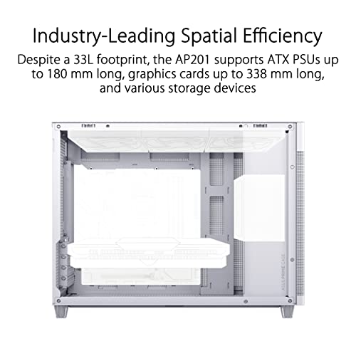 Image of ASUS Prime AP201 White Micro ATX PC Case, SFF Ready Compact Design, Pre-Installed Fan, Tool-Free Side Panels, 360mm Radiator Support, GPU Support up to 338mm, ATX PSU Compatible, 2 Year Warranty