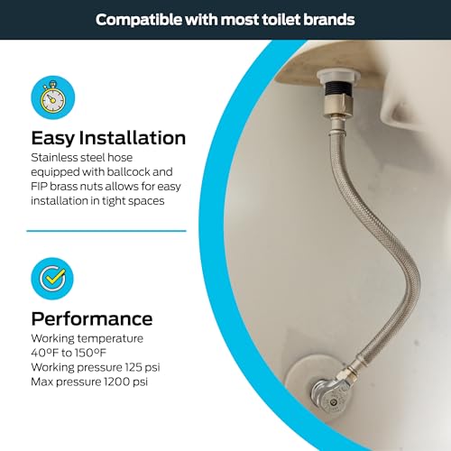 Eastman 16 Inch Flexible Toilet Connector, 7/8 Inch Ballcock x 1/2 Inch FIP, Stainless Steel Braided Supply Line, 48085 by Eastman - Image 3