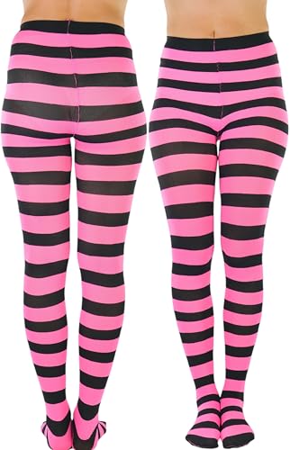 Image of ToBeInStyle Women's Wide Horizontal Contrast Stripe Tights Opaque Hosiery