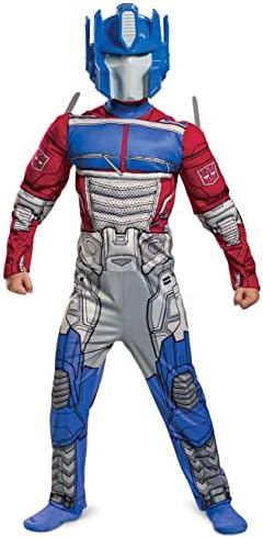 Disguise Optimus Prime Costume, Muscle Transformer Costumes for Boys, Padded Character Jumpsuit, Kids Size Large (10-12) Blue & Red
