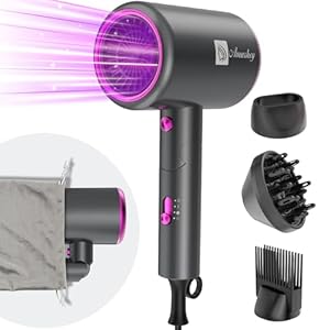 Haardroger, ionen, 2400 W, föhn met stylingmondstuk, diffuser en sproeiers, licht en hoge snelheid, reisföhn inklapbaar, constante temperatuur, ideal voor onderweg
