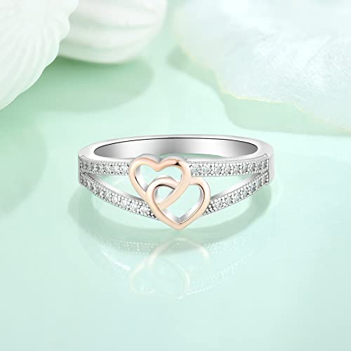 FJ Promise Ring for Her 925 Sterling Silver Double Heart Ring Engagement Anniversary Wedding Eternity Ring for Women2