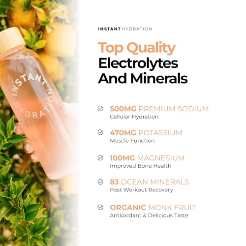 Image of Instant Hydration Sugar Free Electrolytes Powder Packets - Orange Citrus Electrolyte Drink Mix & Travel Essentials - Post Workout Recovery, Brain Health, Muscle & Tissue Support - 20 Sticks