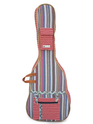Image of The House of tara Ethnic Handloom Fabric Acoustic Guitar Bag Cover for Men and Women | Modern Guitar Case |100% Cotton Lining | Adjustable Straps | Padded Protection | Zip Pockets | Multicolor