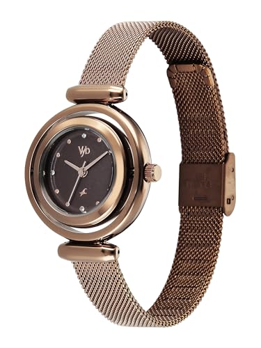 Image of Fastrack Vyb Celeste with Quartz Analog Brown Dial Brown Stainless Steel Strap Watch for Girls - FV60118QM01W