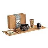Aartner Matcha Set, 7 Stück Matcha Starter Set, Keramik Japanisches Macha Kit mit Schneebesen, Besenhalter, Keramik Matcha-Schale, 2 Teelöffel, Geschirrtücher und Tabletts (Schwarz)