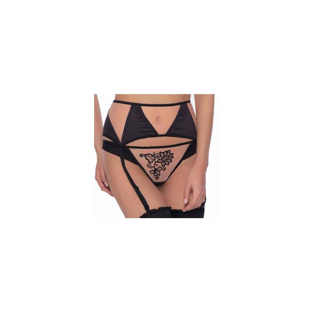 Roza Mehendi Nude and Black Floral Suspender Belt