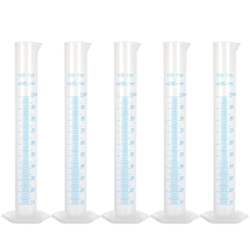 LOLYSIC 10er Pack 100 ml Messzylinder aus Kunststoff, langlebiger Labor-Reagenzglaskolben, Messzylinder Cover