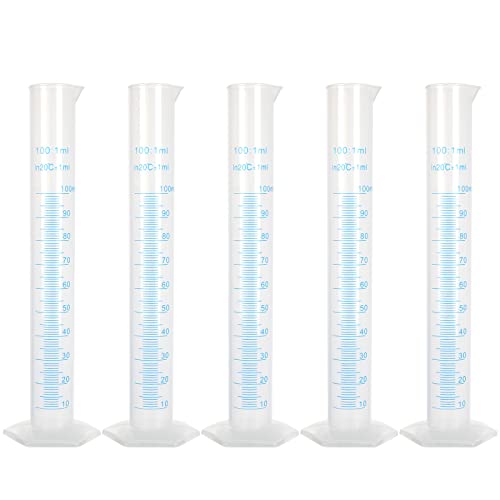 LOLYSIC 10 stuks 100 ml maatcilinder van kunststof, transparante meetcilinder, duurzame laboratoriumreageerbuiszuiger, 2-zijdige meetlijnen, meetcilinders, bekers voor wetenschappelijke projecten