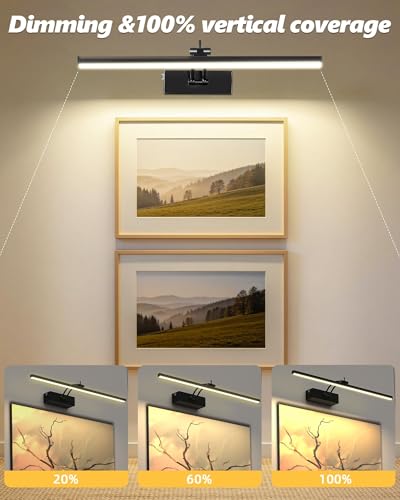 Image of 4 Pack Rechargeable Picture Light, 5200mAh Black Battery Operated Picture Lights for Wall with Remote Control, 300LM 3000K Warm White Light 16 inch Metal Dimmable Picture Light for Painting & Artwork