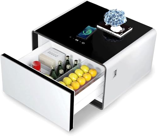 Mesita de noche inteligente con nevera integrada y carga inalámbrica, mesita de noche para comodidad moderna