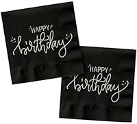 Folat 68683 Geburtstag Dekoration Schwarz, Creme, Champagner Gold - Servietten - Crème Noir - 33 x 33 cm - 20 Stück - EIN schickes und charmantes Happy Birthday Geschirr