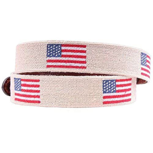 American Flag Needlepoint Belt in Light Khaki by Smathers & Branson2