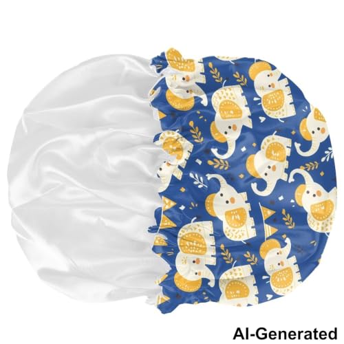 Image of Cartoon Elephant Kids Satin Bonnet Elastic Satin Sleep Cap for Boys Girls Night Hat Sleeping with Elastic Adjustable Band Head Hair Cover Soft Sleeping Beanie for Toddler Baby