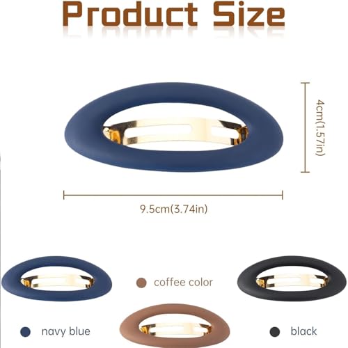 Image of Melodio 3Pcs Matte Ellipse Clips, Thick Hair Automatic Large Barrettes, French Vintage Set for Women Girls Hair Accessories
