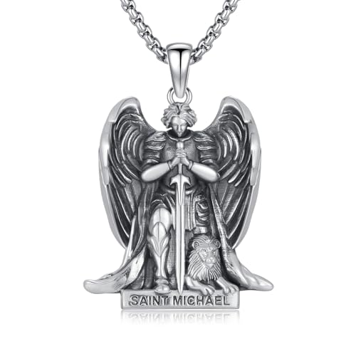 XIXLES Aartsengel Michaël Ketting 925 Sterling Zilver Heilige Michaël Ketting Religieuze Amulet Cadeaus Beschermende Sieraden Heren