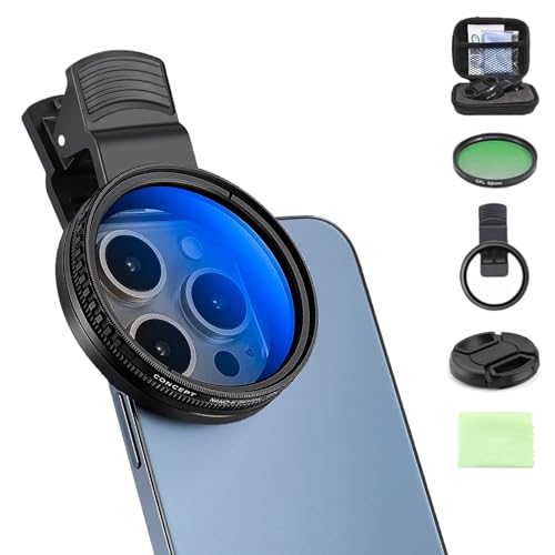 52mm Clip-0n CPL Phone Camera Lens Filter Kit, 52mm CPL Filter for Phone with Clip, Circular Polarizer Polarizing Compatible for iPhone 16 15 14 13 12 11, Motorola, Other Smart (1Pcs)
