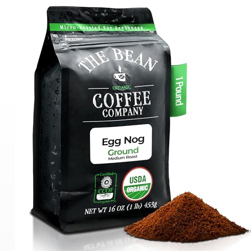 The Bean Organic Coffee Company Egg Nog, Medium Roast, Ground Coffee, 16-Ounce Bag, Café molido...