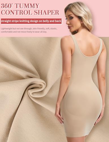 SLIMBELLE Built In Bra Shapewear Dress Slip For Women Square Neck Cami Tummy Control Full Slip Shaper Under Dresses4