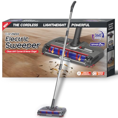 WarmWink Swivel Cordless Sweeper,Floor Cordless Sweeper, Cordless Electric Sweeper Rechargeable Cordless Sweeper, 360 Direction, Hard Floor Sweeper Roller Sweeper for Home Crumbs,Kitchen, pet Hair,