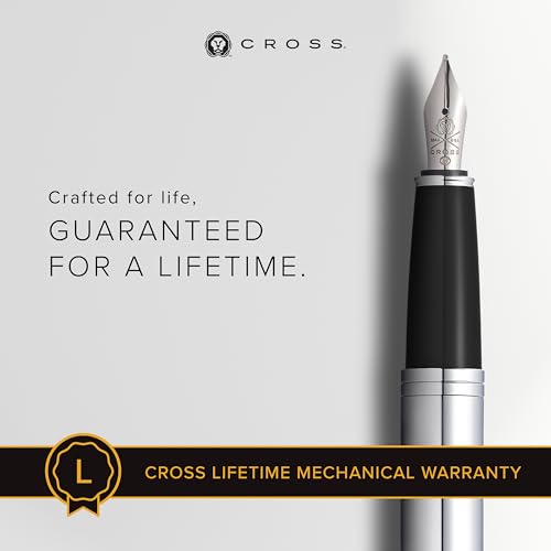 Image of Cross Calais Polished Chrome Refillable Fountain Pen - Medium Point, Black Ink, Smooth Writing, Presented in a Luxury Gift Box