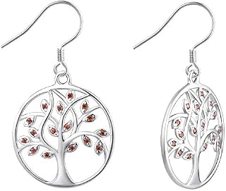 YL Tree of Life Earrings 925 Sterling Silver Simulated Emerald/Amethyst/Blue/White Cubic Zirconia Family Tree Dangle Earrings