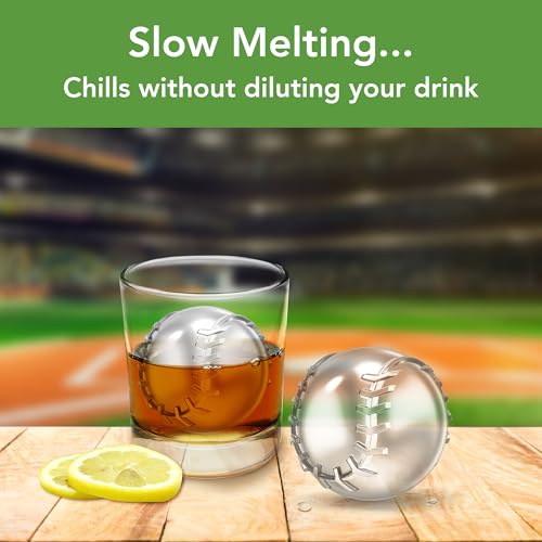 Image of Tovolo Baseball Ice Molds Pack of 2 Large Craft Ice Mold Spheres for Whiskey Bourbon Cocktails, Dishwasher Safe BPA Free Silicone Baseball Ice Sphere Fun Gifts for Baseball Fans Coaches Fathers Dads