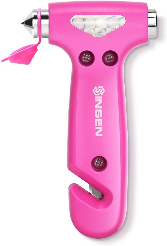 SINSEN Car Safety Hammer, Automotive Window Breaker and Seatbelt Cutter for Women, Roadside Emergency Kit, 3 in 1 Escape Tools, Road Trip Essential and Must Haves (1, Pink) SINSEN Car Safety Hammer, Automotive Window Breaker and Seatbelt Cutter for Women, Roadside Emergency Kit, 3 in 1 Escape Tools, Road Trip Essential and Must Haves (1, Pink)