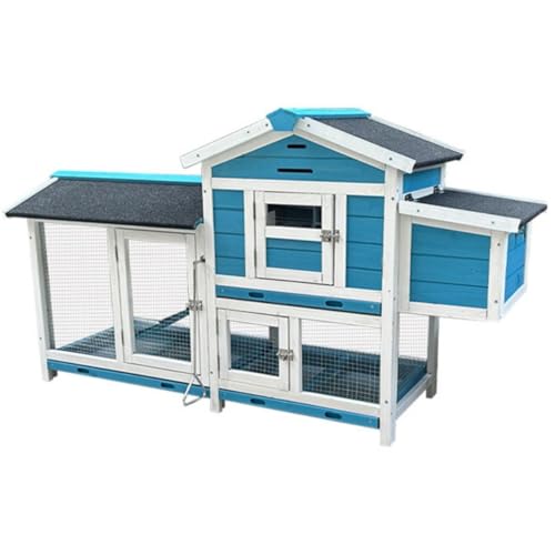 鶏小屋 屋外 大型 鶏舎 チキンケージ 無垢材 家禽ケージ 5〜10羽用 Tufduzo アスファルト屋根付き スライドドアは切り替え式 階段 直射日光や雨にも強い 引き出し式トレー付き アヒルの巣箱 (B)