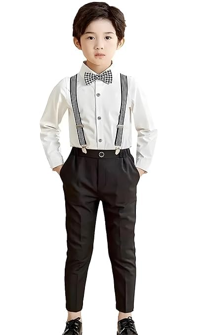 GenericSAGAR IMPEX Boys Cotton Lycra Solid Full Sleeves Shirt and Pant Set with Suspender and Bow Tie | Clothing Set for Boys