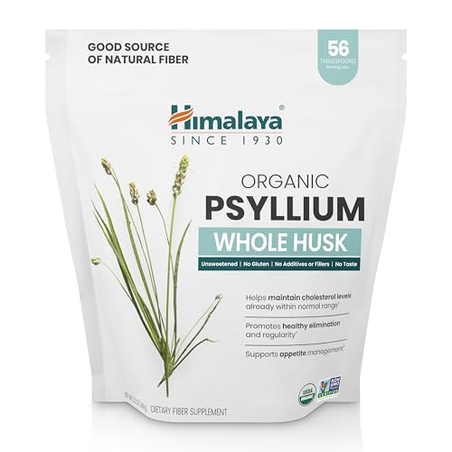 Himalaya USDA Organic Psyllium Whole Husk Powder Natural Daily Fiber Supplement Regularity Appetite Management Non-GMO 56-Tablespoon Supply Unflavored 12 Oz